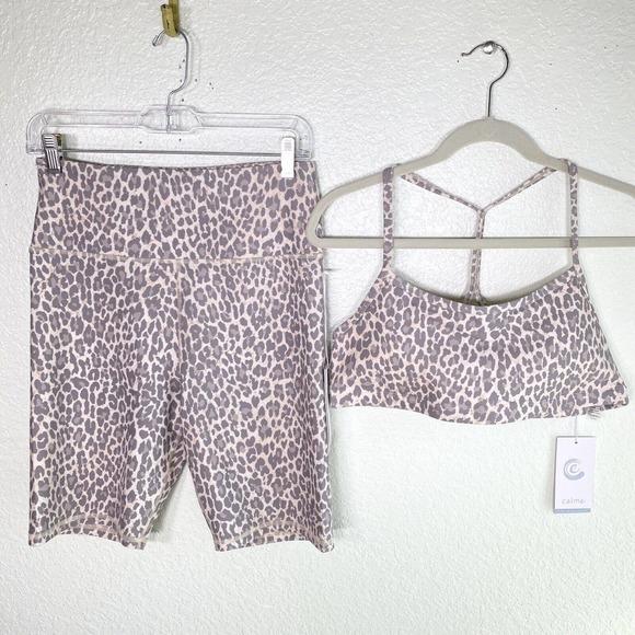 Johnny Was Sports Bra Shorts Womens Large Calme Set Leopard Outfit